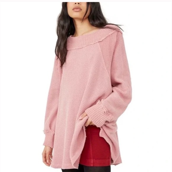 Free People Sweaters - NWT FREE PEOPLE She's a Keeper Mock Neck Top Faded Coral Pink Large L